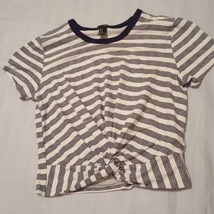 Short Sleeved Black & White striped Croped Tshirt